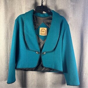 Western Teal Wool LS Dress Jacket by Mid-West Garment Co. Since 1928 Size Med